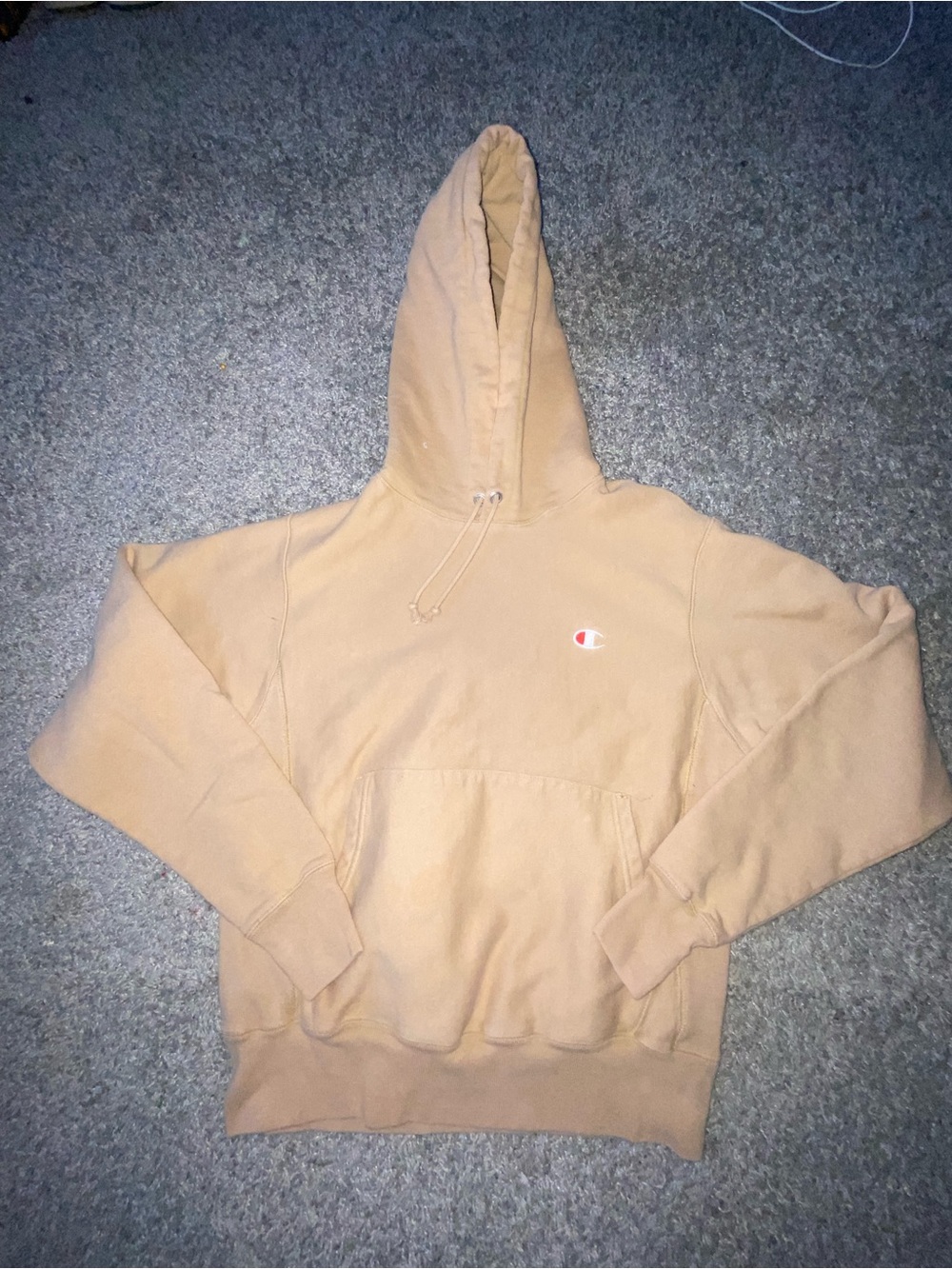 Champion Tan Pullover Hoodie with Small Chest Logo